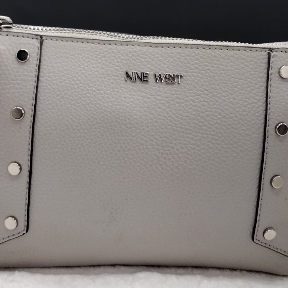 “Nine West Grey Studded Crossbody Bag – Neutral Chic Everyday Purse”